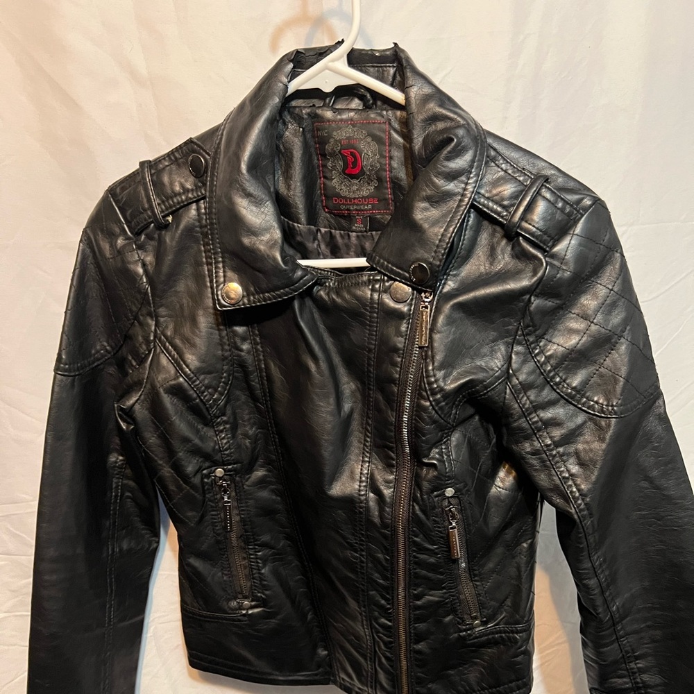 "DOLLHOUSE OUTERWEAR" Faux Leather Jacket Size Small NYC New York Zipper Buttons